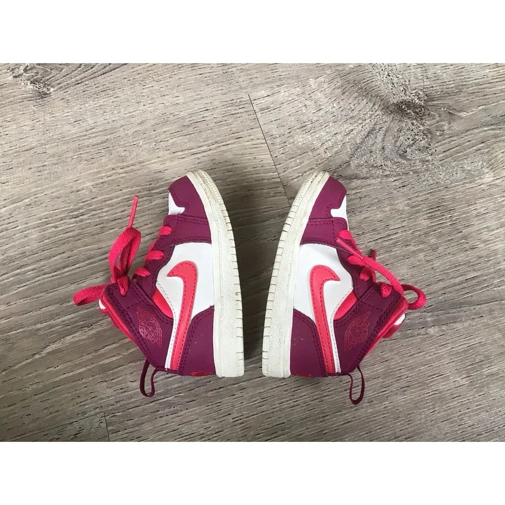 Jordan 1 Mid Shoes Infant 5C Baby Toddler Very Berry Rush Sneakers 644507-661